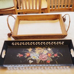 2 Serving Trays 1 Wooden 1 Metal (Dining Room)