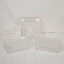 Vintage Federal Glass Refrigerator Boxes With Etchings And Lids