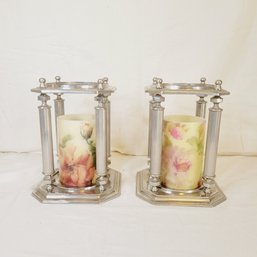 Set Of 2 Metal Candle Holders With Faux Candles