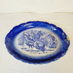 Antique Flow Blue Turkey Platter