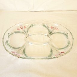 Vintage Crystal Oval Serving Tray Platter Embossed Frosted Pink Design