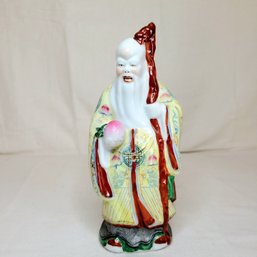 Smiling Shou Xing Porcelain Statue God Of Longevity