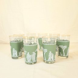 Mid Century Jeanette Glass Hellenic Green Tumblers