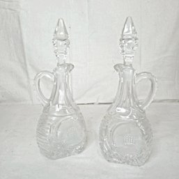 Cut Glass Cruets Pitcher Style With Flower