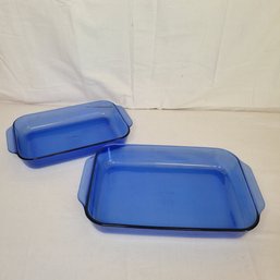 Set Of 2 Pyrex Blue Glass Rectangle Bakers