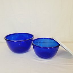 Set Of 2 Arcoroc France Blue Glass Mixing Bowls