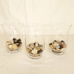 Set Of 3 Glass Votive Holders With Decorative Rocks