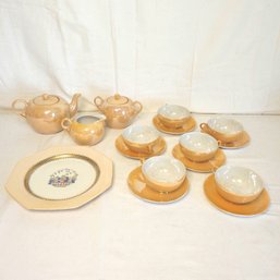 Japanese Peach Lusterware Tea Set And German Serving Plate