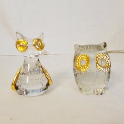 Set Of Hand Blown Glass Owls