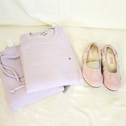 Womans Size XL Lavender Sweatsuit And Size 8 Slip On Shoes
