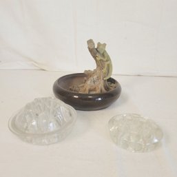 Set Of 2 Glass Flower Frogs And Tabletop Garden (needs Plant)