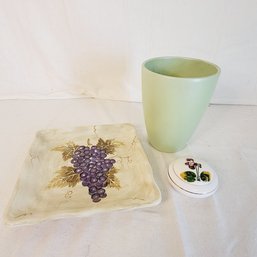 Grapes Plate, Green Planter And Trinket Dish
