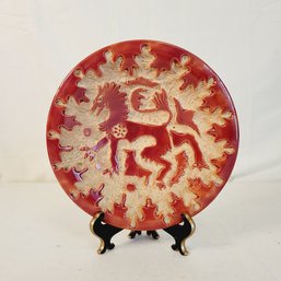 Hand Carved And Hand Painted Dragon Plate Italy