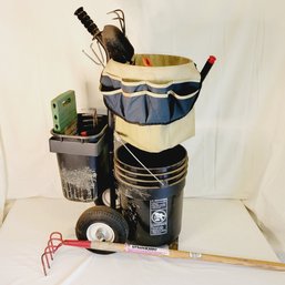 Rolling Gardening/yard Work Tool Bucket With Tools