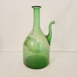 Vintage Green Glass Jug With Ice Pocket