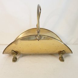 Vintage Brass Fireplace Log Holder With Claw Feet