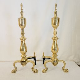 Vintage Footed Gold Colored Fireplace Andirons