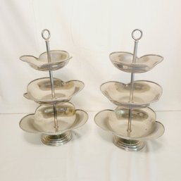 Set Of 2 Silver Colored 3 Tier Dessert Stands