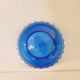 Miniature Screech Owl Blue Glass Plate