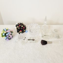 Faux Flowers And Crystal Pieces Salt Cellars, Knife Rest And More