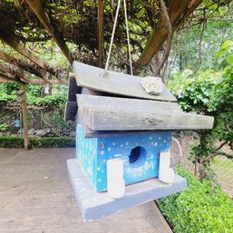 Blue Wooden Bird House (Backyard)