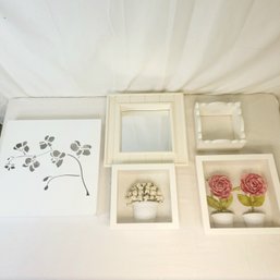 Flower Shadow Boxes, Mirror, Accent Shelf And Print