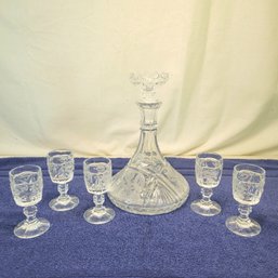 Cut Glass Decanter And Glasses