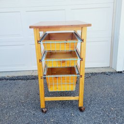 Handmade And Sturdy Rolling Wooden Cart With Storage Baskets
