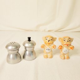 Pewter And Japanese Lusterware Salt And Pepper Shakers