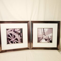 Pair Of Complementary Nautical Prints In Champagne Metallic Frames