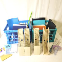 2 Plastic Crates And Office/school Supplies