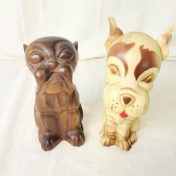Hand Carved Wooden Dog And Vintage Squeeze Dog