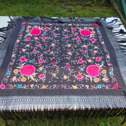 Absolutely Stunning 1950s Embroidered Coverlet Or Shawl