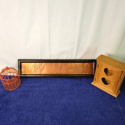 Antiques Sign , Small Bird Cage And Wooden Box