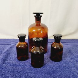 Vintage Amber Glass Apothecary Bottles With Glass Stoppers