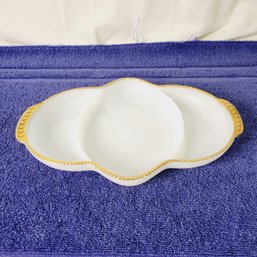 Vintage Fire King Milk Glass Dish With Gold Trim