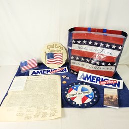 America Garden Plaques, Pins, Bag And Copy Of The Declaration Of Independence