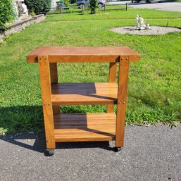 Solid Wood Rolling Cart  With Slats