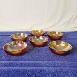 Iridescent Carnival Glass Berry Bowls Square Pattern