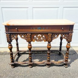 Antique French Marble Top Louis XVI Carved Mahogany Console Server Buffet
