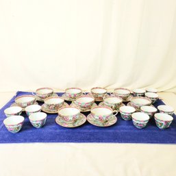 Set Of 12 Vintage Rose Medallion ACF Tea Cups, Demitasse Cups And Saucers