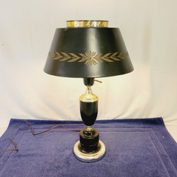 Vintage Tole Black & Gold Table Lamp With Shade Desk Light