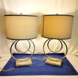 Pair Of Silver Circles Lamps With Light Grey Shades