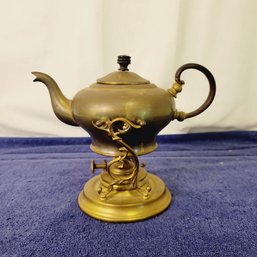 Vintage Brass Tea Pot On Warming Stand