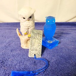 Westmoreland Glass Owl, Ceramic Owl And Bookmark