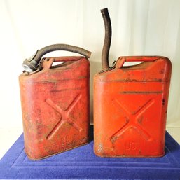 2 Vintage USMC 5 Gallon Red Painted Fuel Gas Cans DOT-5L Military