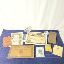Antique School Book, Report Cards And Other Ephemera