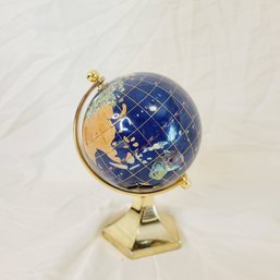 Miniature Desktop World Globe Inlaid Semi-Precious Gemstones 5.5