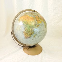 Vintage REPLOGLE Gold Tone Metal Stand Rotating Land And Sea World Globe 12 In