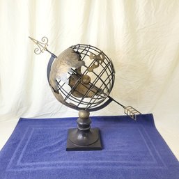 Vintage Celestial Metal Armillary Globe Sphere With Arrow